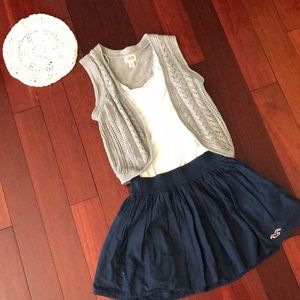 BUNDLED Hollister skirt, woven cardigan, and beret
